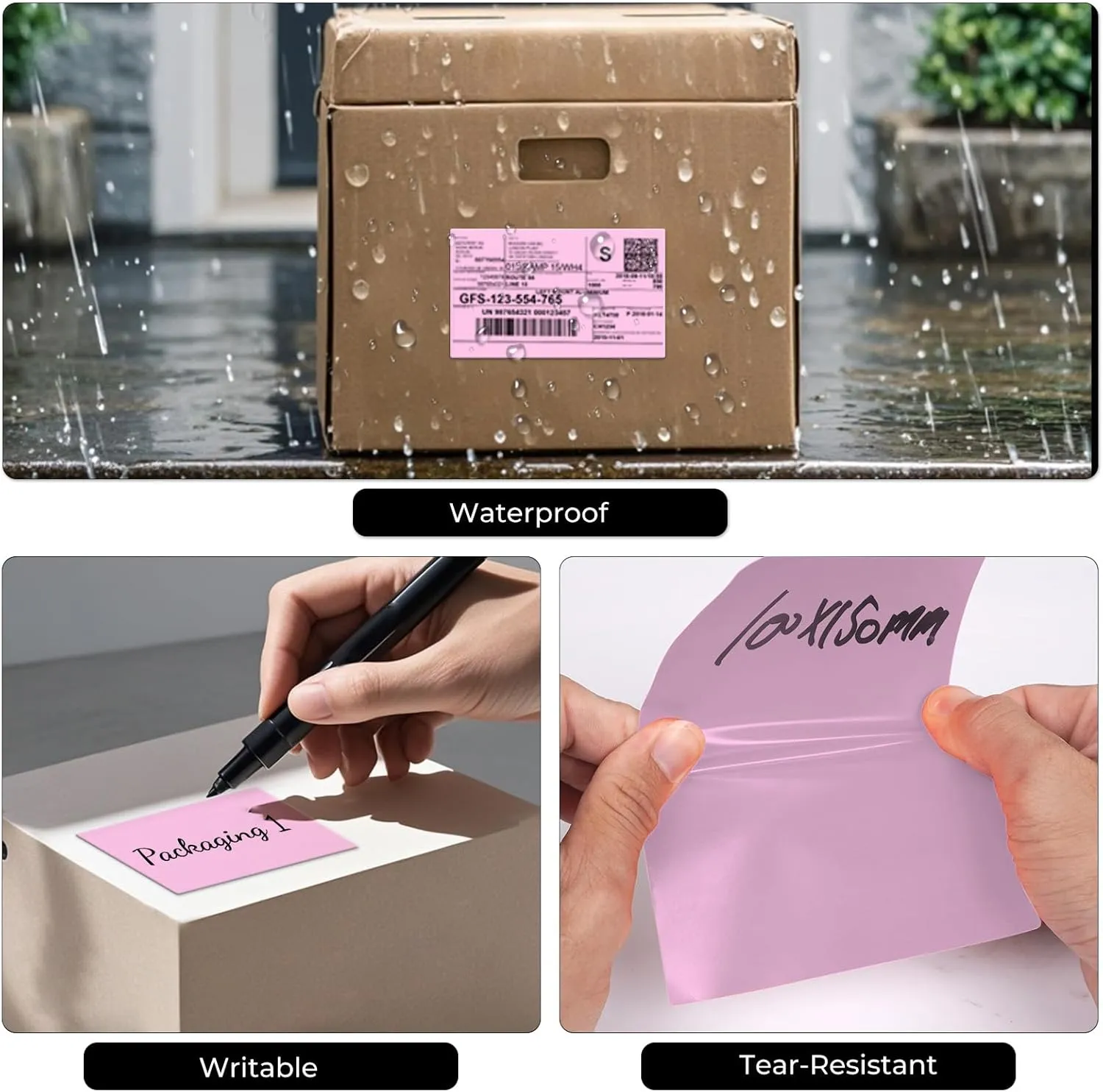 Purple Thermal Labels 4 × 6 Inch Vinyl Fanfold Self-Adhesive Stickers Perforated Waterproof Shipping Printer Decals for Barcode Address Mailing 250 PCS