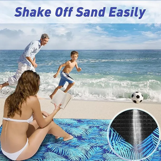 PY SUPER MODE Picnic Blankets Extra Large, Waterproof Foldable Outdoor Beach Blanket Oversized 83x79” Sandproof, 3-Layer Picnic Mat for Camping, Hiking, Travel, Park, Concerts(Blue Leaves)