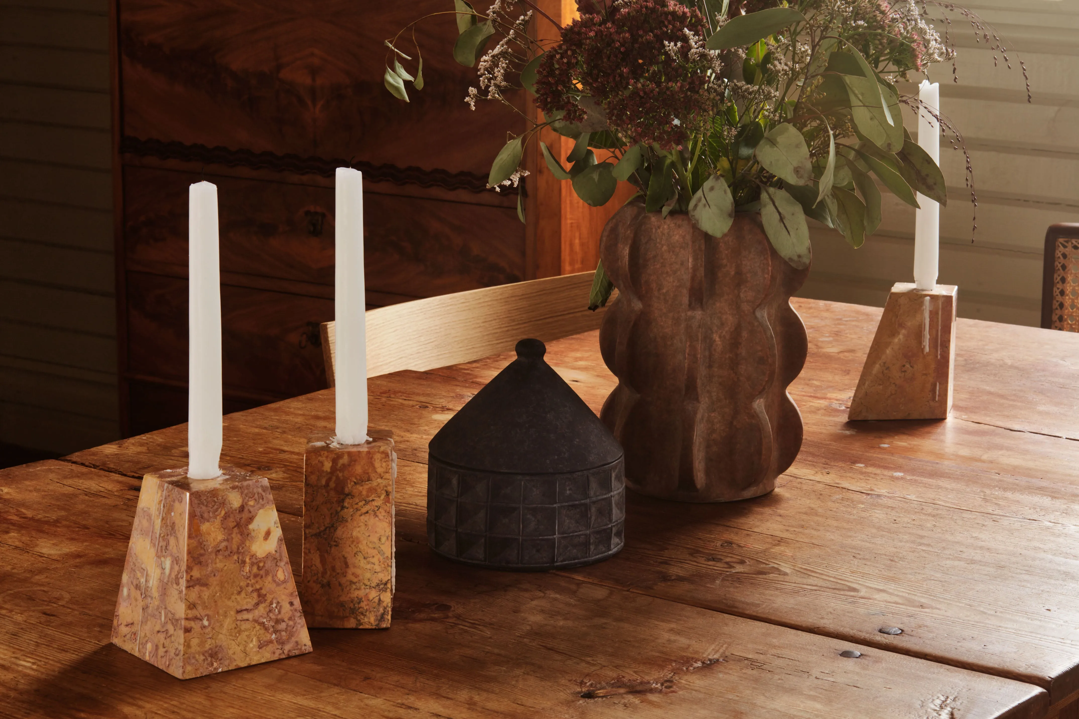 Pyramid Candle Holders Red | Dusty Deco