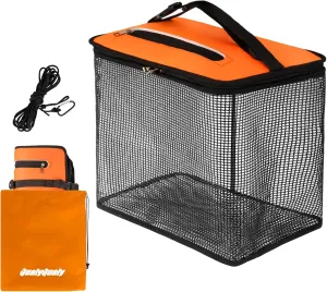 QualyQualy Floating Fish Basket, Fish Basket for Caught Fish, Foldable Fishing Holder Minnow Bucket Portable Collapsible Fishing Net Storage Cage for Live Fish Live Well