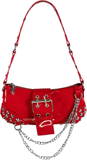 QWINEE Women's Studded Shoulder Bag Y2k Chain Clutch Purses Vintage Buckle Leather Underarm Bag