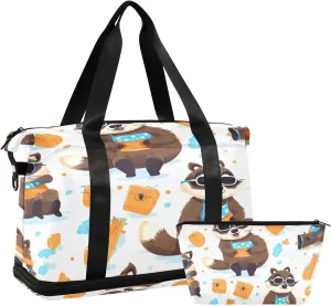 Raccoon(364) Travel Duffel Bag Waterproof Gym Sport Tote Bag Carry On Weekender Bag with Compartment