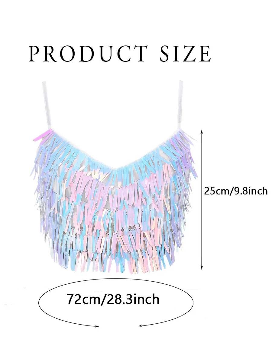 Rainbow Sequin Tassel Cropped Top