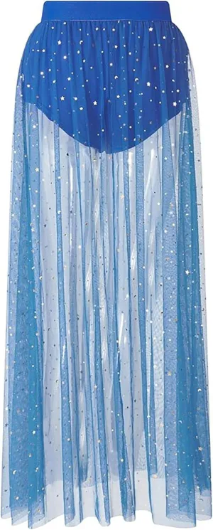Rave Outfits for Women 2 in 1 Sheer Skirt Festival Clubwear Mesh High Waist Print A Line Maxi Skirt