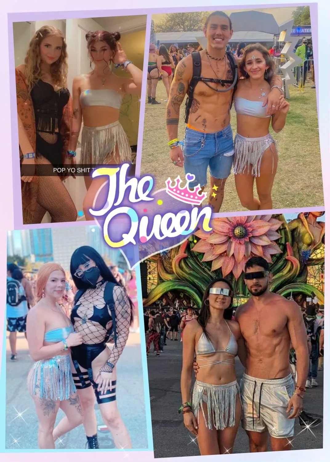 Rave Outfits for Women - EDC Festival Metallic Holographic Bodysuit Bandeau Top Sequin Tassels Skirt 3 Pcs Bikini