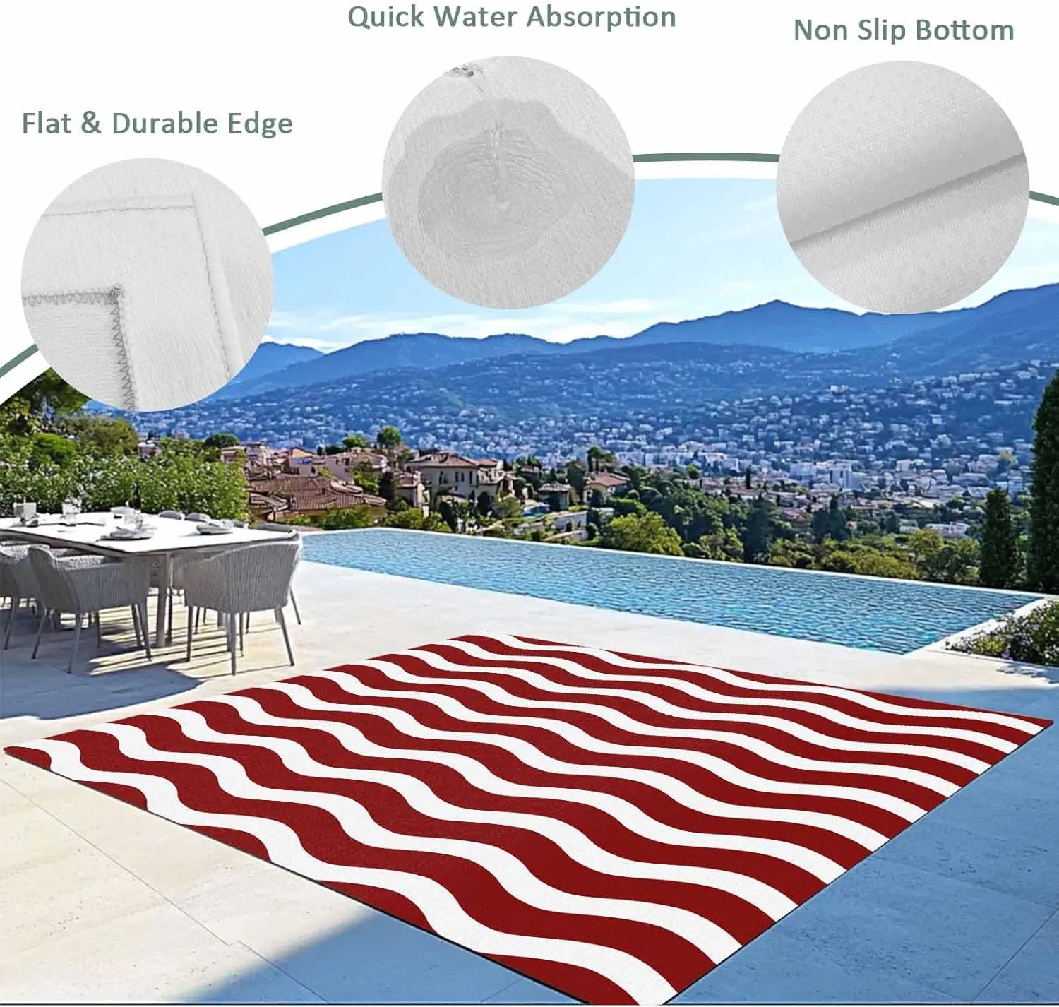 Red White Outdoor Rug 5x8ft Large Patio Rug,Washable RV Camping Outside Area Runner Rug Mat,Modern Abstract Waves Water Ripple Striped Carpet for Picnic Backyard Deck Porch Balcony Beach & Indoor