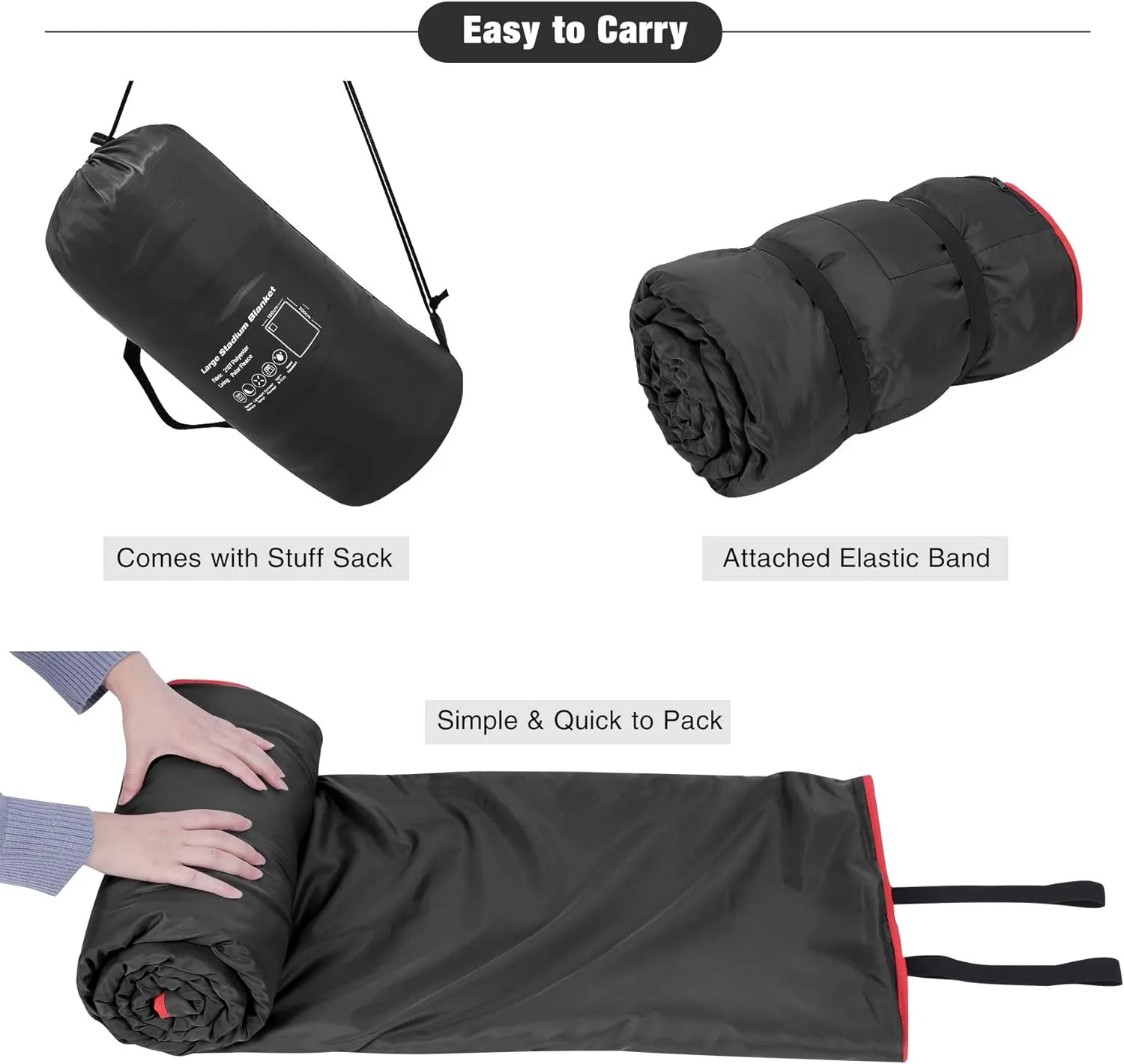 REDCAMP Large Waterproof Stadium Blanket for Cold Weather, Soft Warm Fleece Camping Blanket Windproof for Outdoor Sports, Blue/Red (Outer Black/Inner Black)