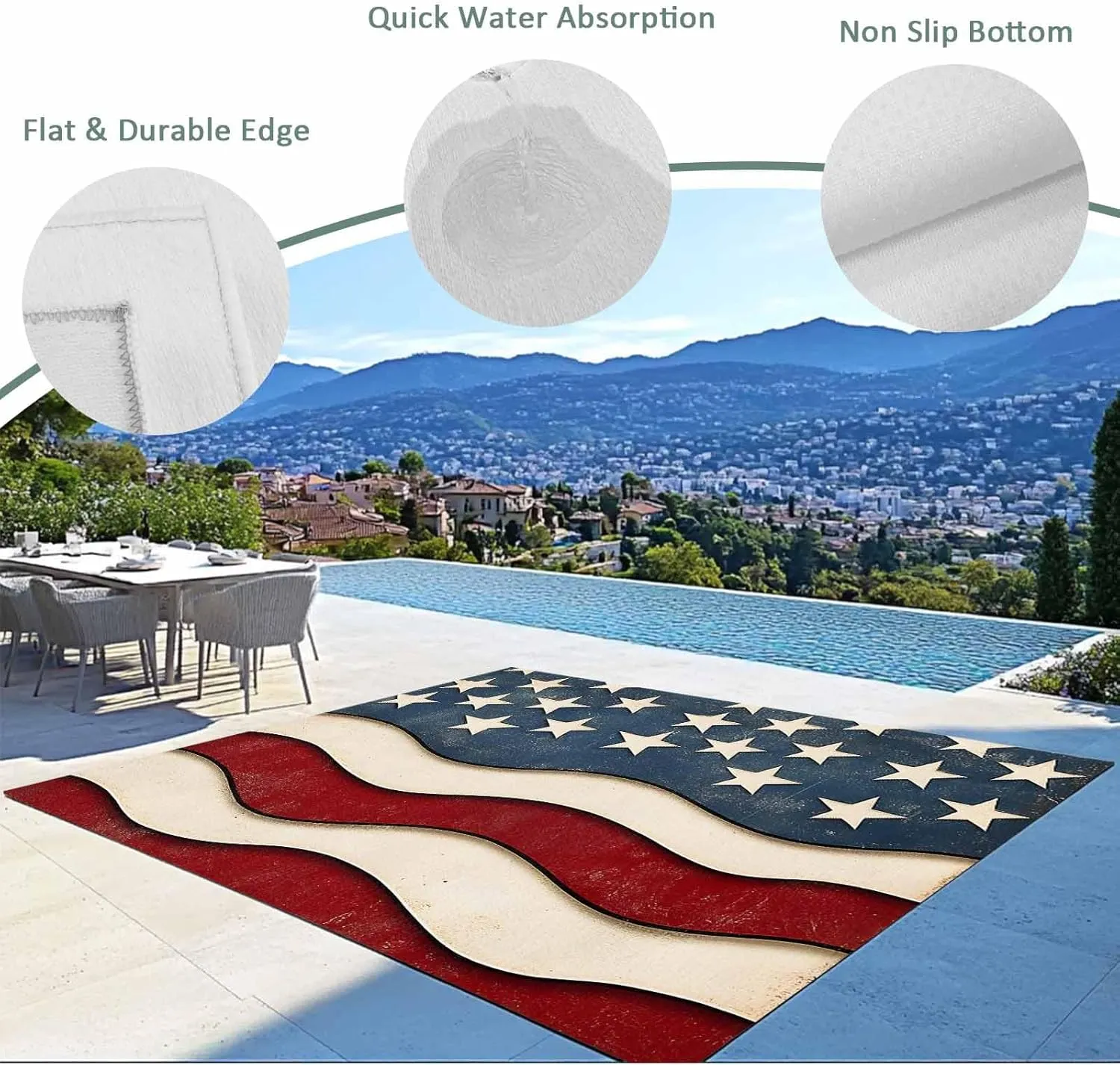Retro USA Flag Outdoor Rug 5x8ft Large Patio Rug,Washable RV Camping Outside Area Runner Rug Mat,Abstract Star Striped Traditional Paint Carpet for Picnic Backyard Deck Porch Balcony Beach & Indoor