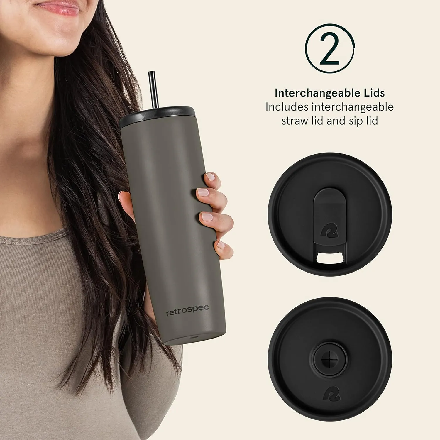 Retrospec Arroyo Stainless Steel Tumbler with Lid and Straw - Reusable Insulated Tumbler Cup - Iced Coffee Travel Mug - Double Walled Thermal Tumblers