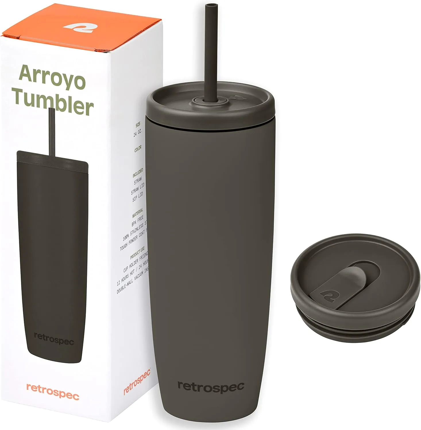Retrospec Arroyo Stainless Steel Tumbler with Lid and Straw - Reusable Insulated Tumbler Cup - Iced Coffee Travel Mug - Double Walled Thermal Tumblers
