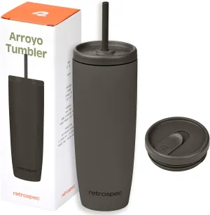 Retrospec Arroyo Stainless Steel Tumbler with Lid and Straw - Reusable Insulated Tumbler Cup - Iced Coffee Travel Mug - Double Walled Thermal Tumblers