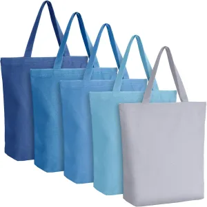 Reusable Canvas Grocery Shopping Tote Bags Bulk with Zipper and Handle Women Mom Teacher Nurse Wedding Mental Health Gifts(Blue,5 Pcs)