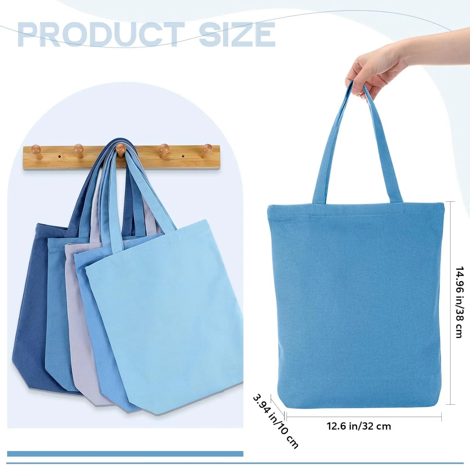Reusable Canvas Grocery Shopping Tote Bags Bulk with Zipper and Handle Women Mom Teacher Nurse Wedding Mental Health Gifts(Blue,5 Pcs)