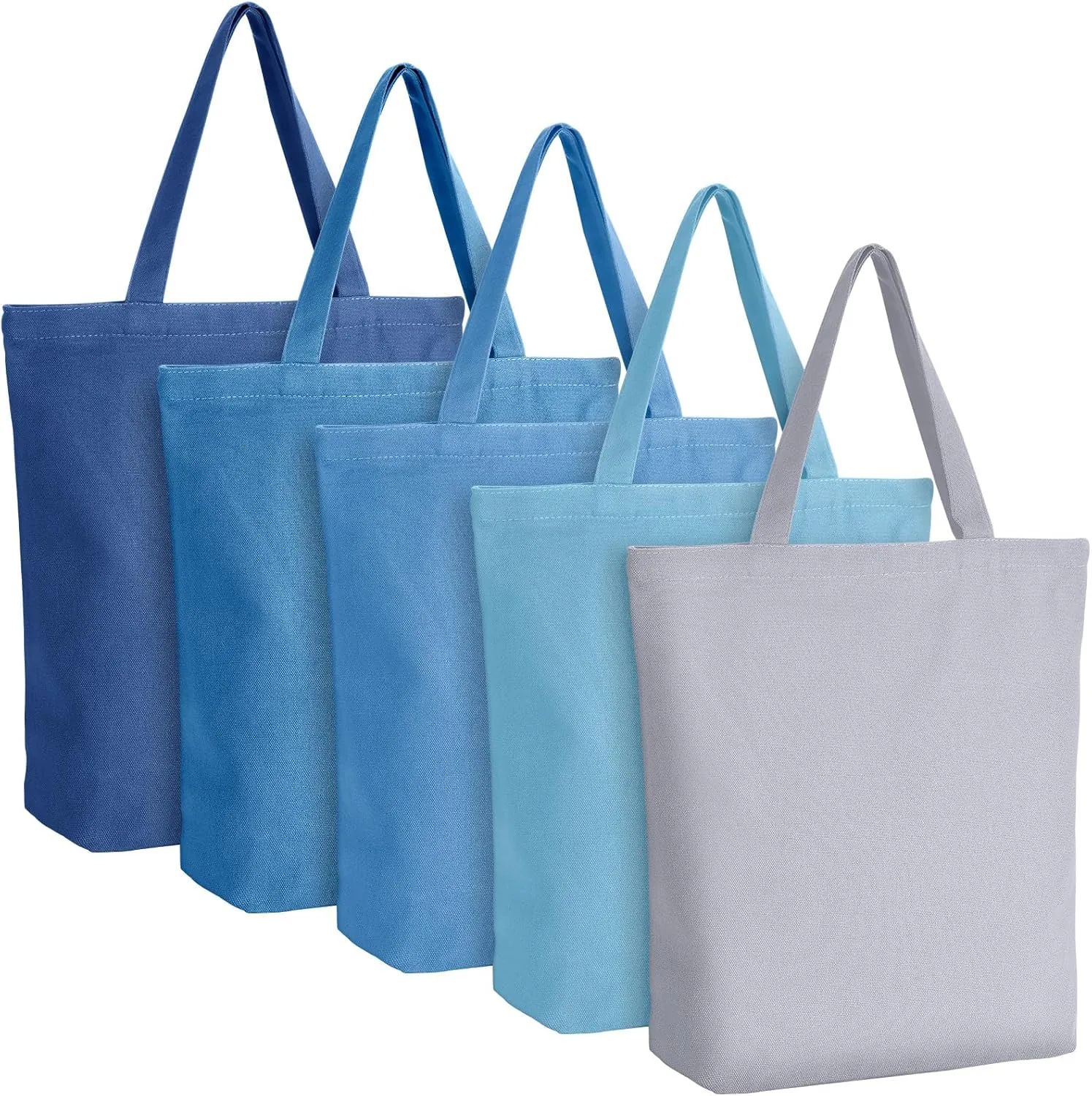 Reusable Canvas Grocery Shopping Tote Bags Bulk with Zipper and Handle Women Mom Teacher Nurse Wedding Mental Health Gifts(Blue,5 Pcs)
