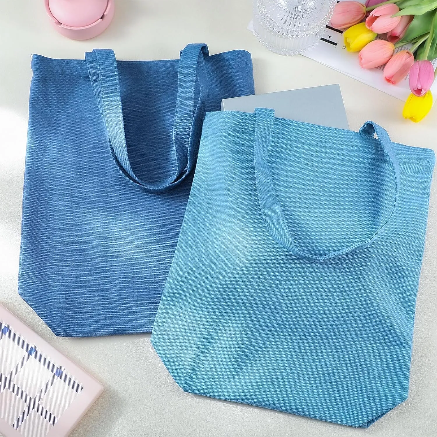 Reusable Canvas Grocery Shopping Tote Bags Bulk with Zipper and Handle Women Mom Teacher Nurse Wedding Mental Health Gifts(Blue,5 Pcs)