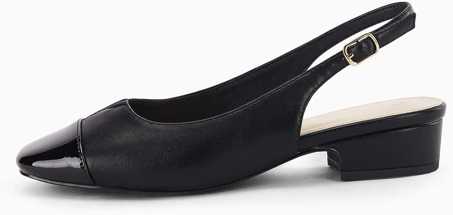 Rilista Women's Slingback Low Heels Closed Toe Chunky Block Heel Comfortable Office Dress Pumps Shoes