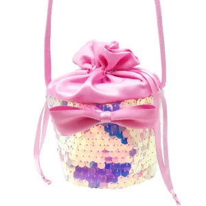 Romantic Ballet Pink Sequin Bow Drawstring Crossbody Bag
