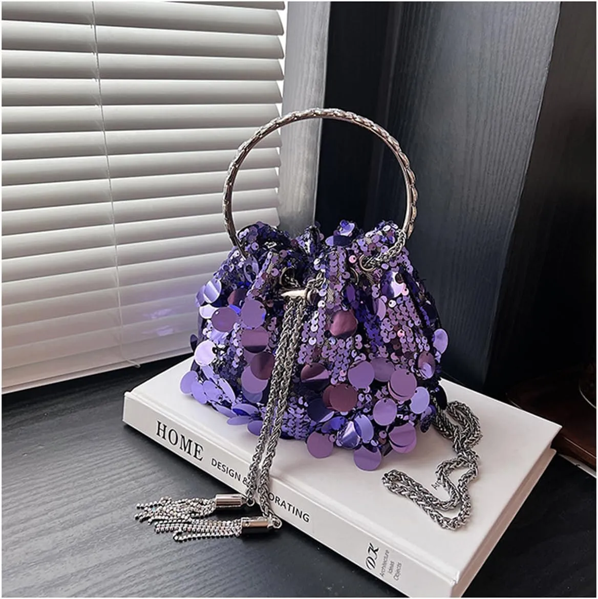 RomanticDesign Women Sparkly Sequin Clutch Purse Glitter Metal Tassel Evening Handbag Crossbody Bag for Party Prom Banquet