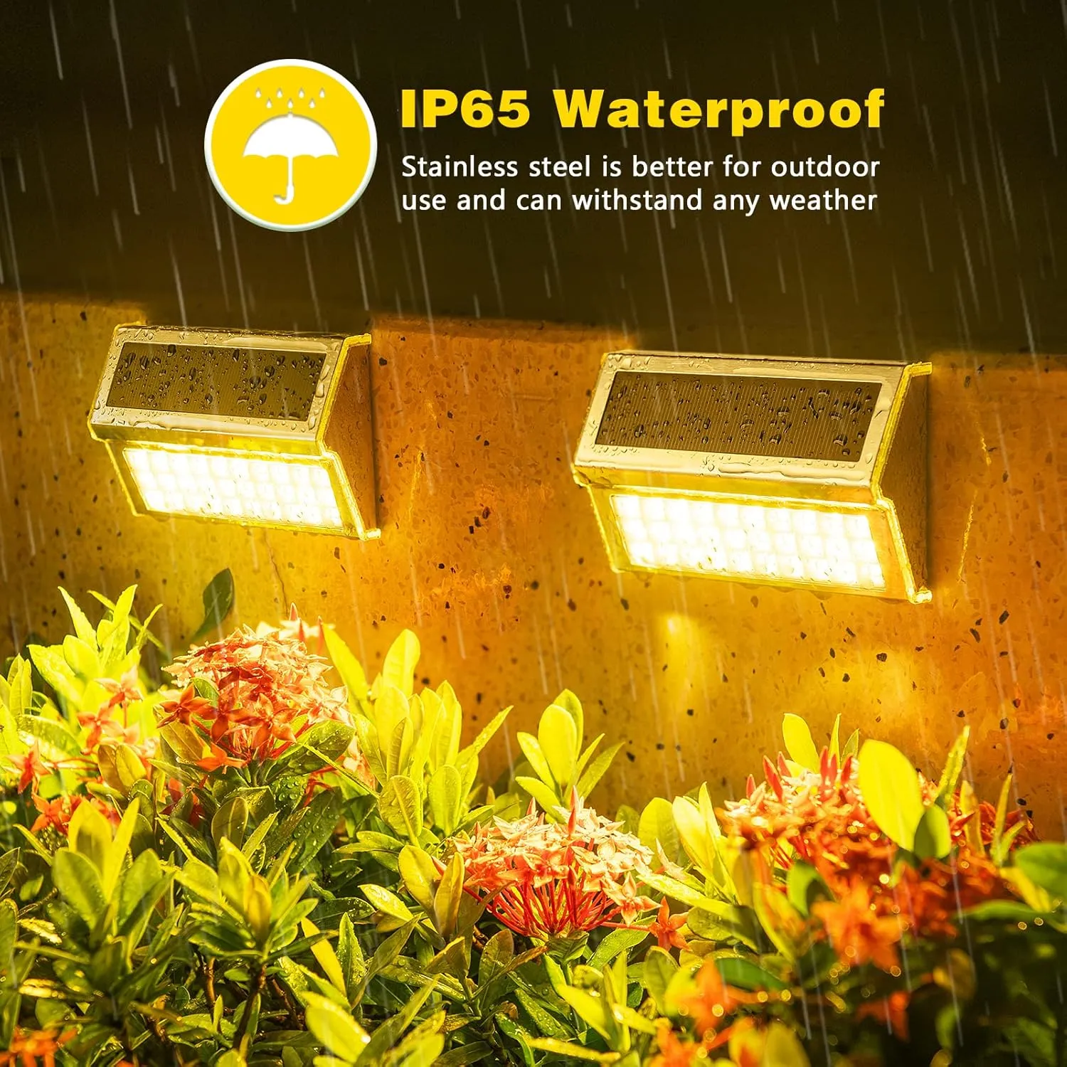 ROSHWEY Solar Deck Lights, 6 Pack 30 LED Stainless Steel Outdoor Deck Lights Solar Powered, IP65 Waterproof Step Light for Outside, Outdoor Decor for Backyard Fence, Step, Stair, Warm White Light