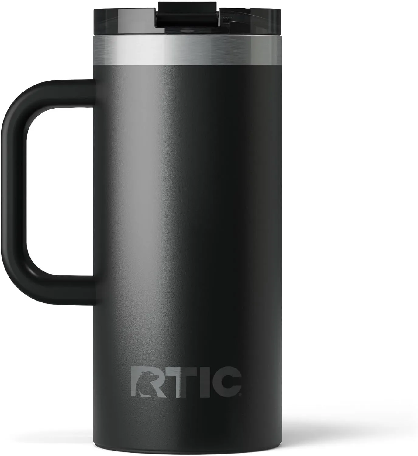 RTIC 16oz Road Trip Travel Mug with Lid and Handle, Insulated, Stainless Steel, Metal, Double Wall Vacuum-Insulation, Ceramic Lined, Portable Coffee, Tea Cup for Hot and Cold Drink, Black