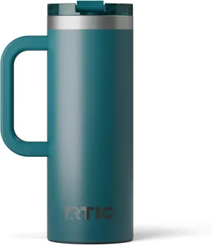 RTIC 20oz Road Trip Travel Mug with Lid and Handle, Insulated, Stainless Steel, Metal, Double Wall Vacuum-Insulation, Ceramic Lined, Portable Coffee, Tea Cup for Hot and Cold Drink, Deep Harbor