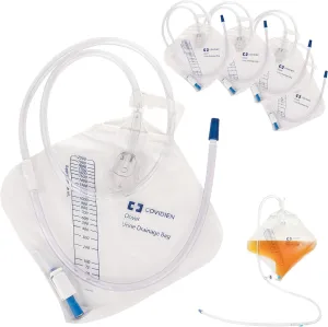RUSCH Urine Drainage Bag with 18” Extended Tube (5 Pack) - Urine Bag with Anti-Reflux Chamber with Splash-Resistant Drain Spout - 2000 mL Vinyl Urine Bags for Men - 40" Tube Drainage - Stock Your Home