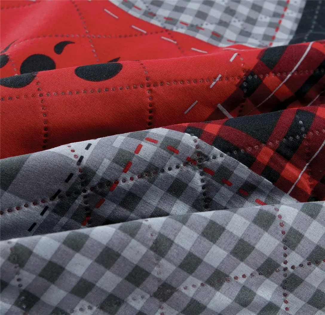 Rustic Bear Quilts Set Full/Queen Size, Red Black Plaid Patchwork Bedding Lightweight Lodge Cabin Bedspread Coverlet with Pillowshams (Red Black Gray, Full/Queen)
