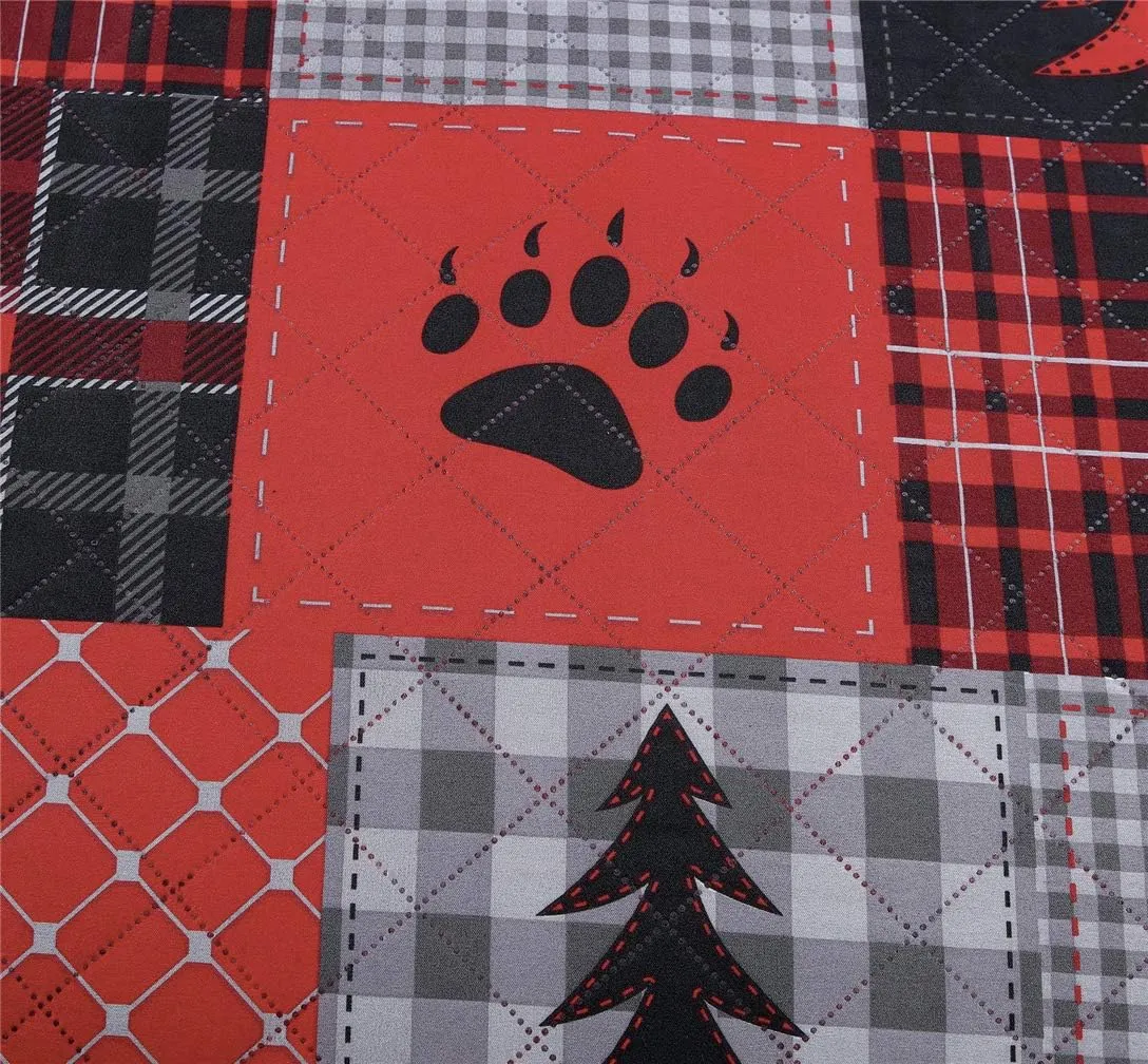 Rustic Bear Quilts Set Full/Queen Size, Red Black Plaid Patchwork Bedding Lightweight Lodge Cabin Bedspread Coverlet with Pillowshams (Red Black Gray, Full/Queen)