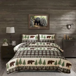 Rustic King Size Quilt Set - Lodge Bedding with Plaid Quilts, Lightweight Reversible Bedspread, and 2 Pillow Shams