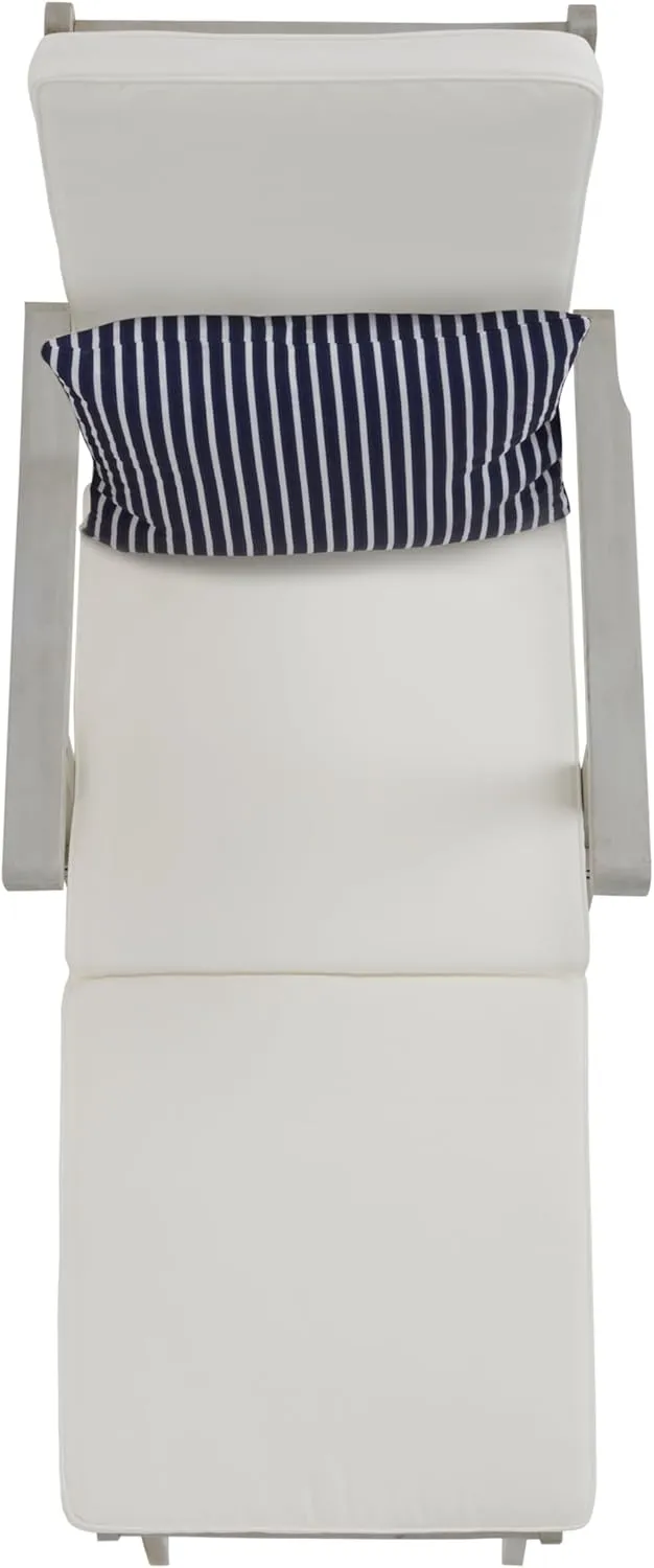 SAFAVIEH Outdoor Collection Palmdale Grey Solid Wood/Beige Cushion with Striped Pillow Chaise Lounge Chair (PAT7015F)