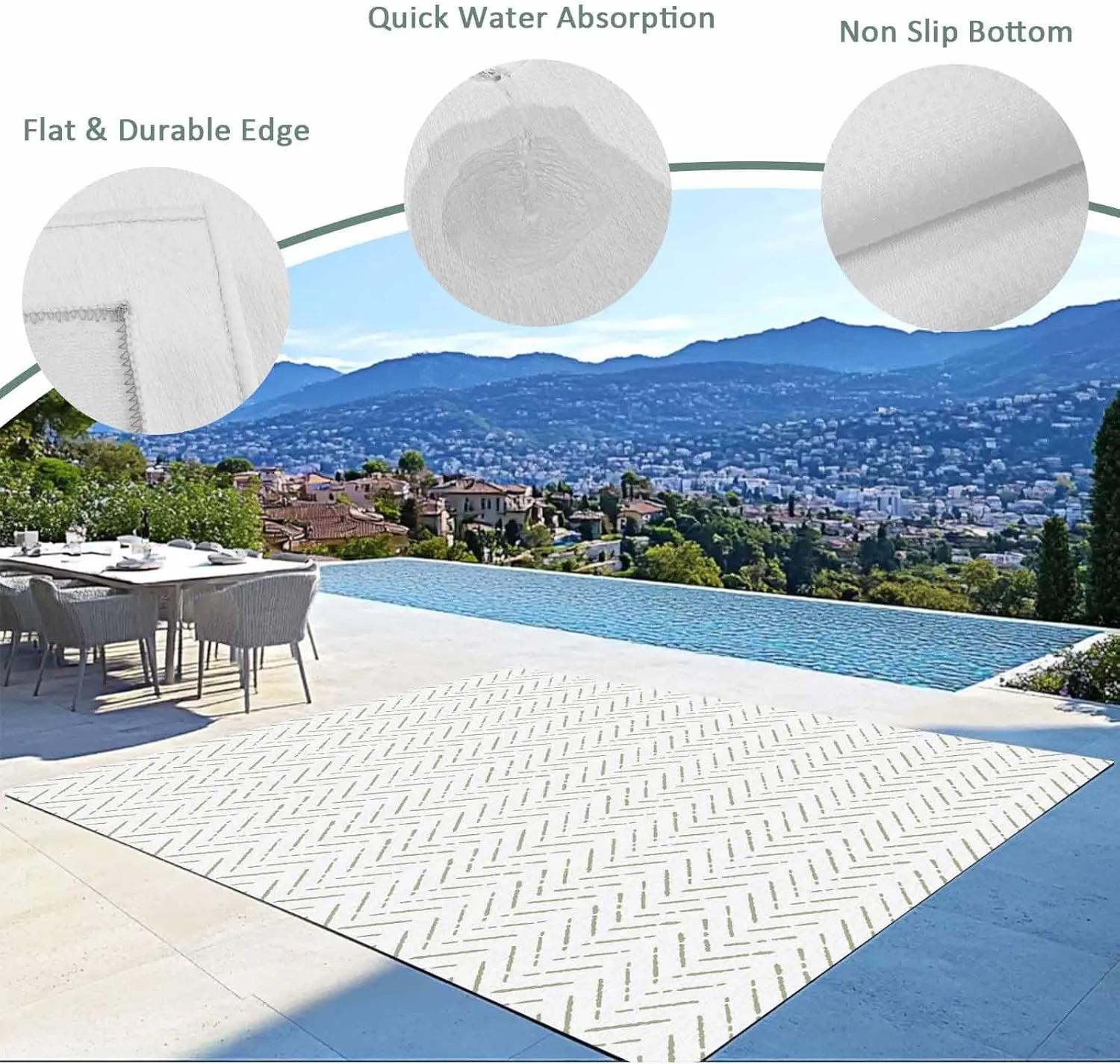 Sage Green Striped Outdoor Patio Rug 5x8ft Large,Washable RV Camping Outside Area Runner Rug Mat,White Geometric Minimalist Boho Striped Carpet for Picnic Backyard Deck Porch Balcony Beach & Indoor