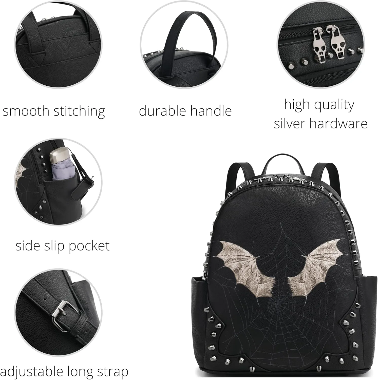 Scarleton Studded Skull Bag for Women, Vegan Leather Punk Rock Rivet Bag, Shoulder Bag H1417