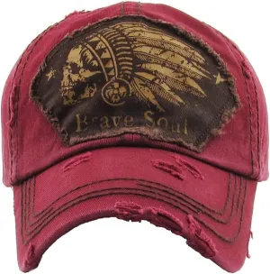 ScarvesMe Unisex Brave Soul Embroidered Vintage Cotton Adjustable Distressed Baseball Cap