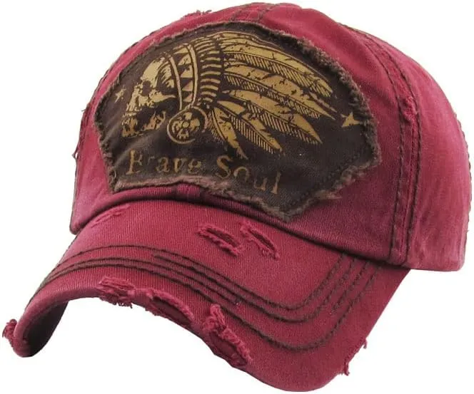 ScarvesMe Unisex Brave Soul Embroidered Vintage Cotton Adjustable Distressed Baseball Cap
