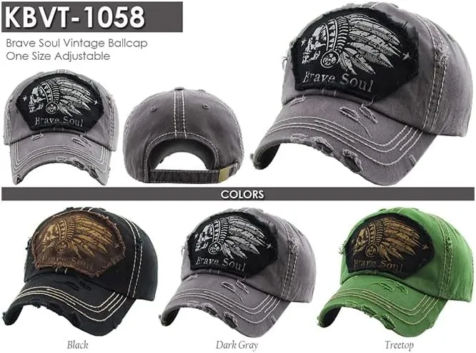 ScarvesMe Unisex Brave Soul Embroidered Vintage Cotton Adjustable Distressed Baseball Cap
