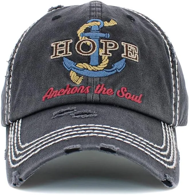 ScarvesMe Womens Hope Anchors The Soul Embroidered Patch Vintage Cotton Distressed Baseball Cap Hat