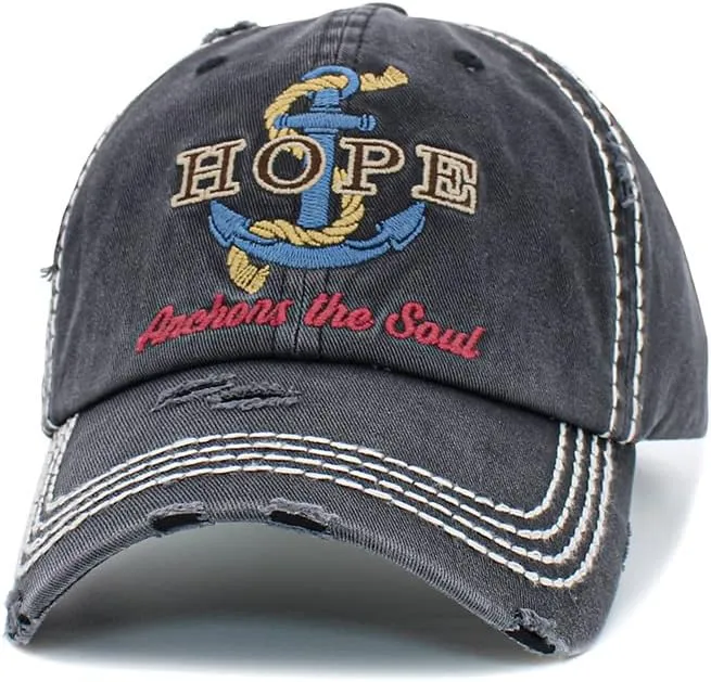 ScarvesMe Womens Hope Anchors The Soul Embroidered Patch Vintage Cotton Distressed Baseball Cap Hat