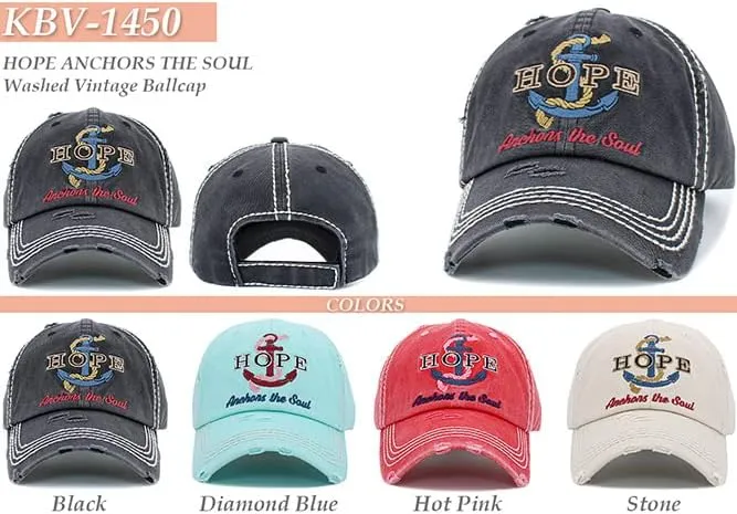 ScarvesMe Womens Hope Anchors The Soul Embroidered Patch Vintage Cotton Distressed Baseball Cap Hat