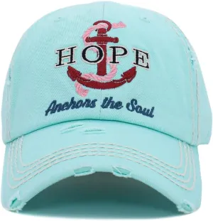 ScarvesMe Womens Hope Anchors The Soul Embroidered Patch Vintage Cotton Distressed Baseball Cap Hat