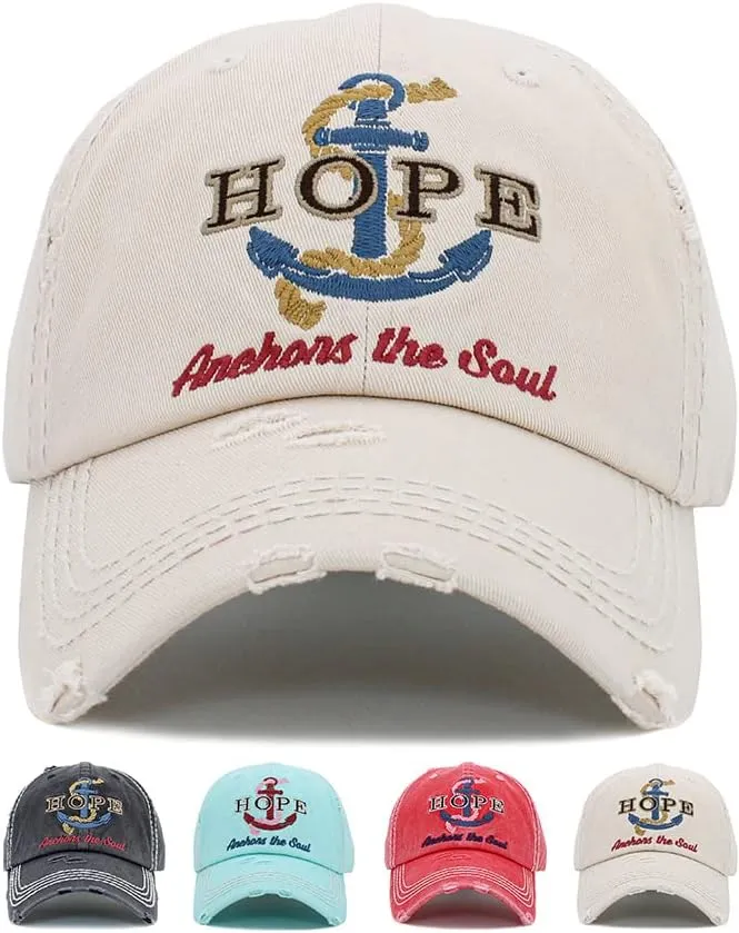 ScarvesMe Womens Hope Anchors The Soul Embroidered Patch Vintage Cotton Distressed Baseball Cap Hat