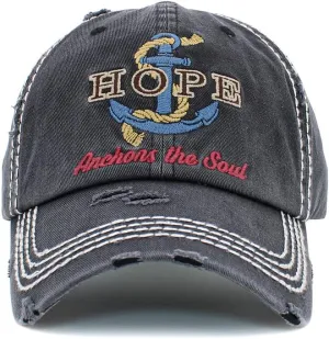 ScarvesMe Womens Hope Anchors The Soul Embroidered Patch Vintage Cotton Distressed Baseball Cap Hat