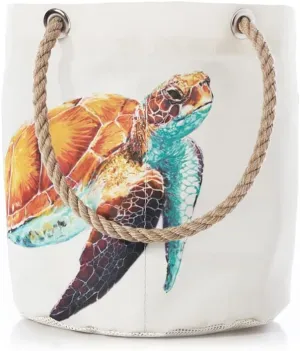 Sea Bags Recycled Sail Cloth Multicolor Sea Turtle Beachcomber Bucket Bag Seashell Bag, Sail Cloth Organizer Bucket Inside Pockets and Mesh Bottom
