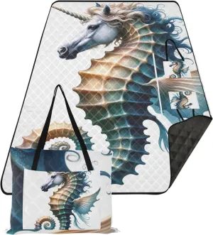 Sea Horse Unicorn Outdoor Mat Picnic Blanket Cute Sandproof Beach Blanket Waterproof Outdoor Blanket for Grass 80" x 60"