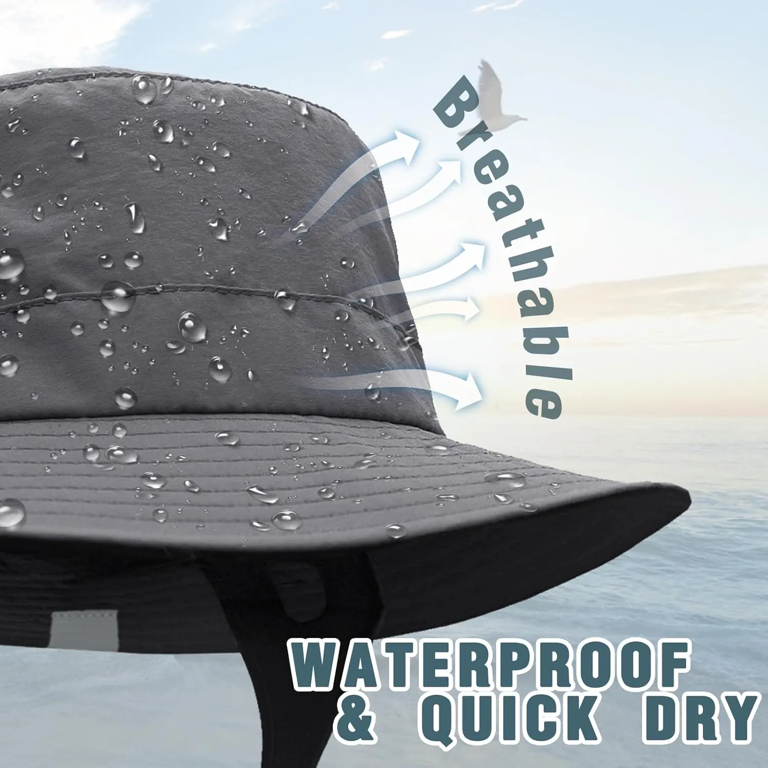 Seektop Surf Bucket Hat with UPF 50  UV Protection, Waterproof Sun Hat with Adjustable Chin Strap for Surfing, Water Sports
