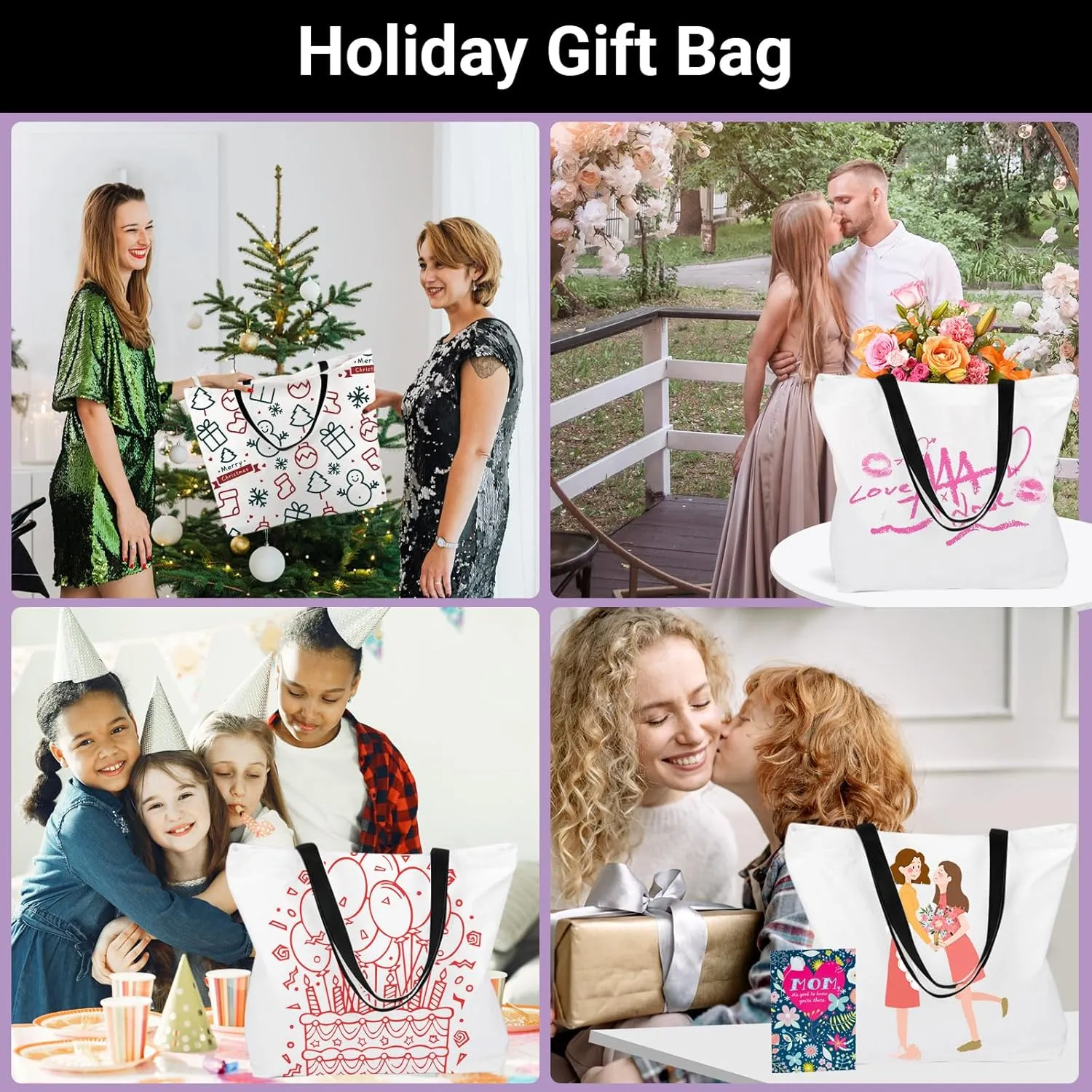 Segarty Sublimation Tote, 10 pack Large White Reusable Women Grocery Bag Blanks with Handle Blank DIY Heat Transfer Canvas Bag with Zipper bulk for Decorating Crafting Gift Travel 12oz