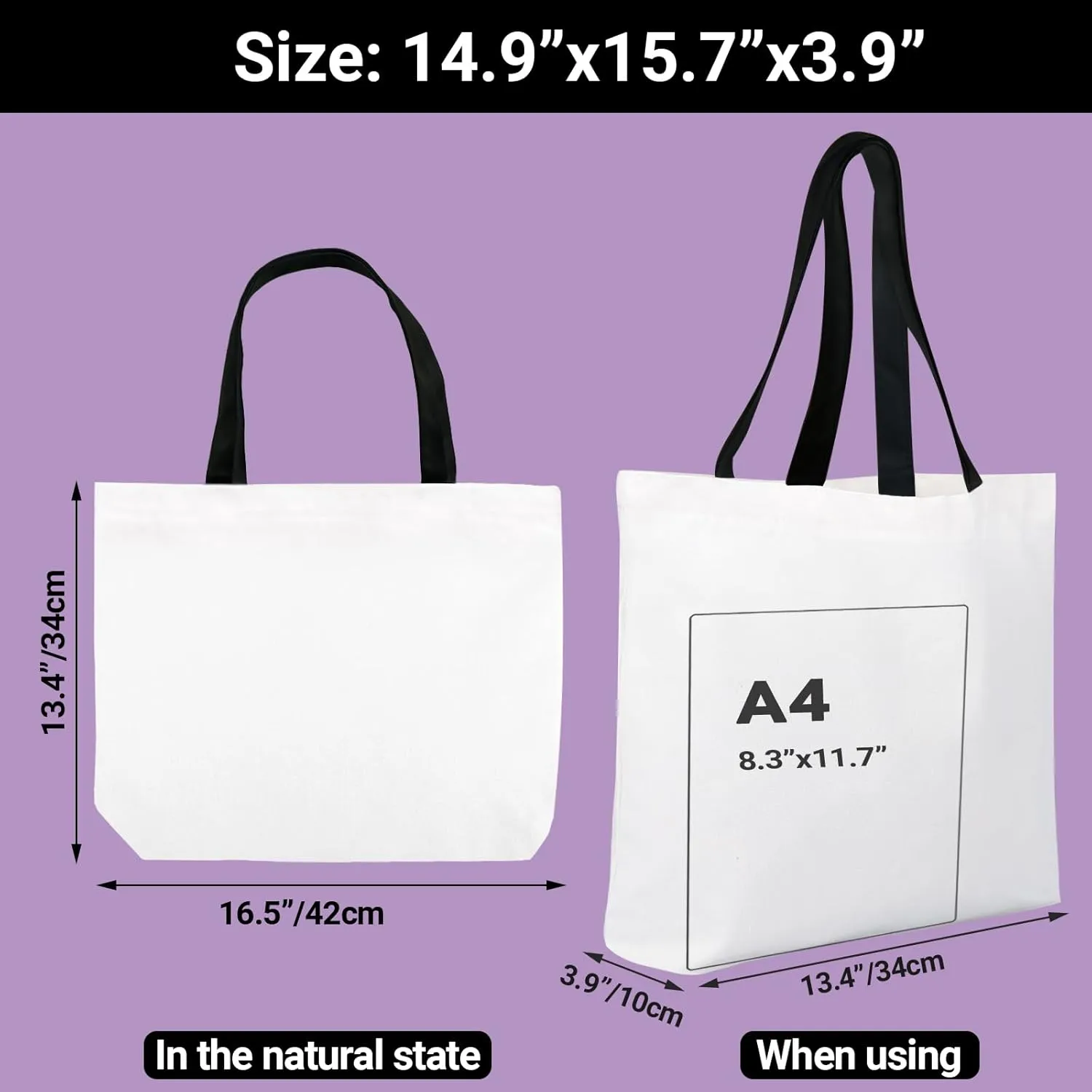 Segarty Sublimation Tote, 10 pack Large White Reusable Women Grocery Bag Blanks with Handle Blank DIY Heat Transfer Canvas Bag with Zipper bulk for Decorating Crafting Gift Travel 12oz