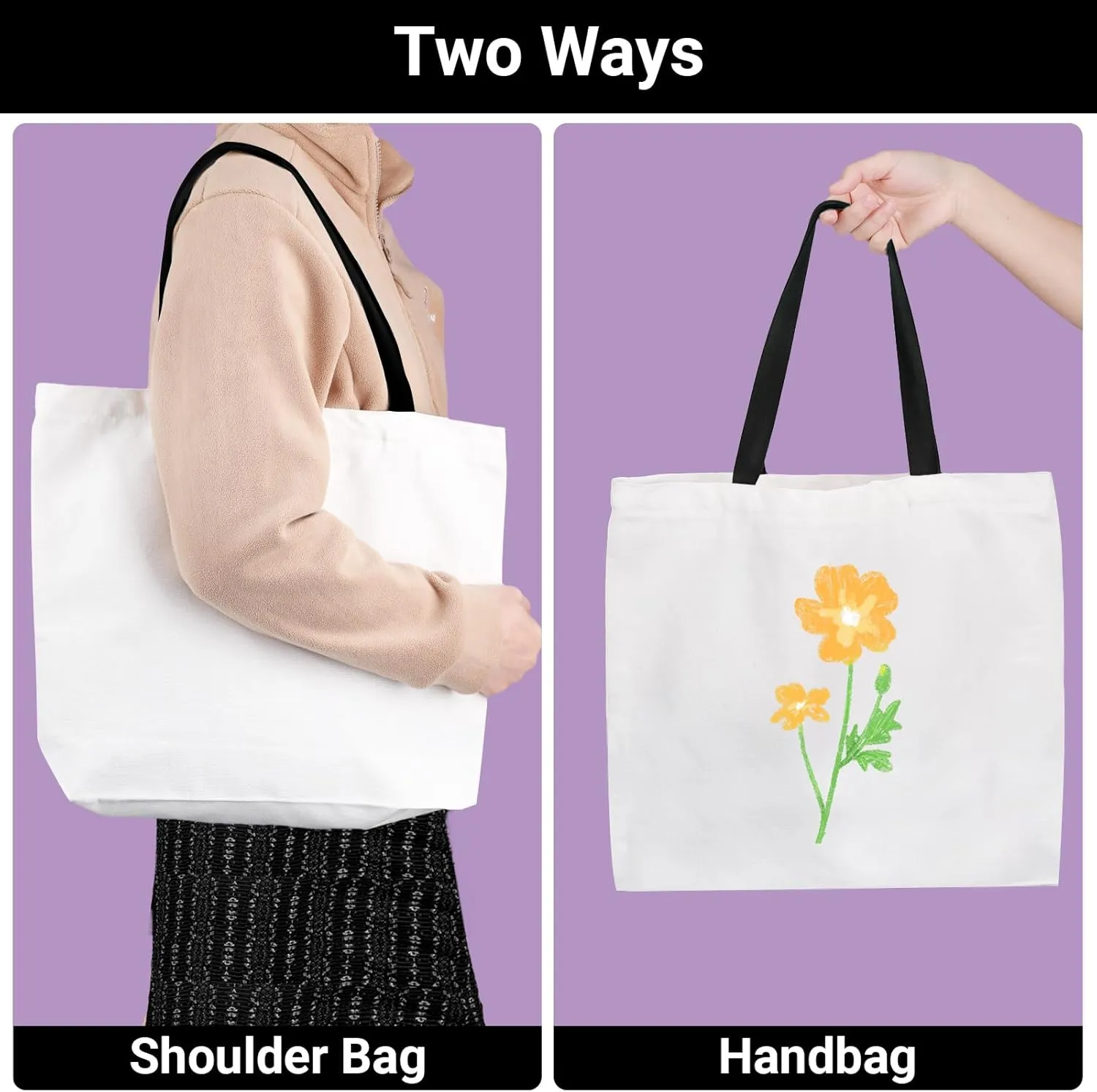 Segarty Sublimation Tote, 10 pack Large White Reusable Women Grocery Bag Blanks with Handle Blank DIY Heat Transfer Canvas Bag with Zipper bulk for Decorating Crafting Gift Travel 12oz