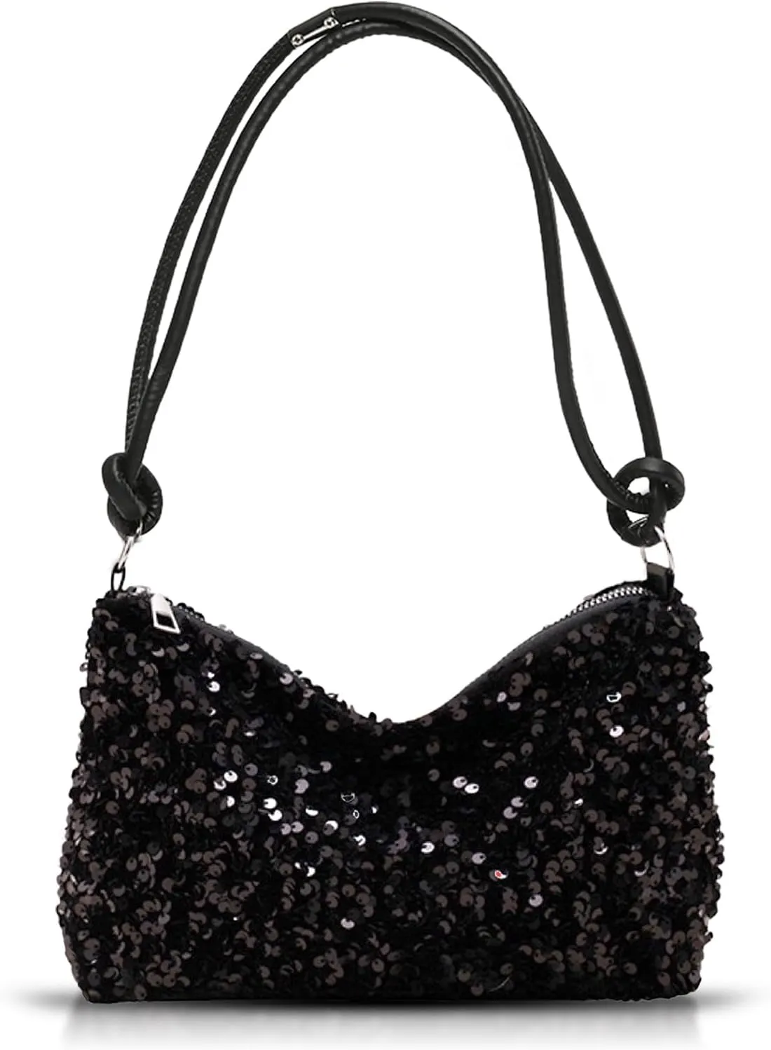 Sequin Evening Bag for Women, Clutch Purses, Leather Shoulder Strap, Underarm Bag, Shoulder Bag for Wedding, Prom, Parties, Travel(Black)