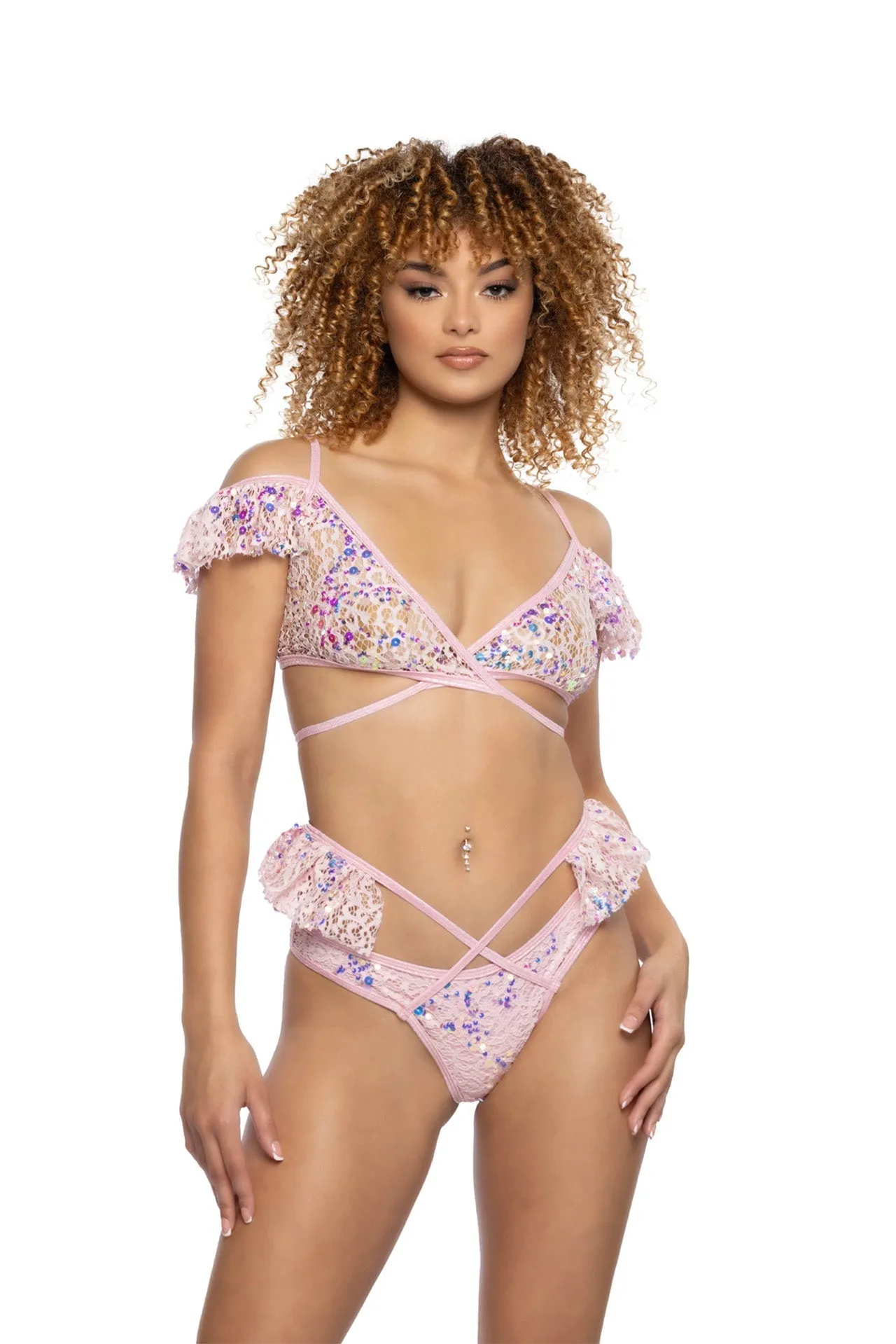 Sequin Lace Ruffle Wrap Bottom
