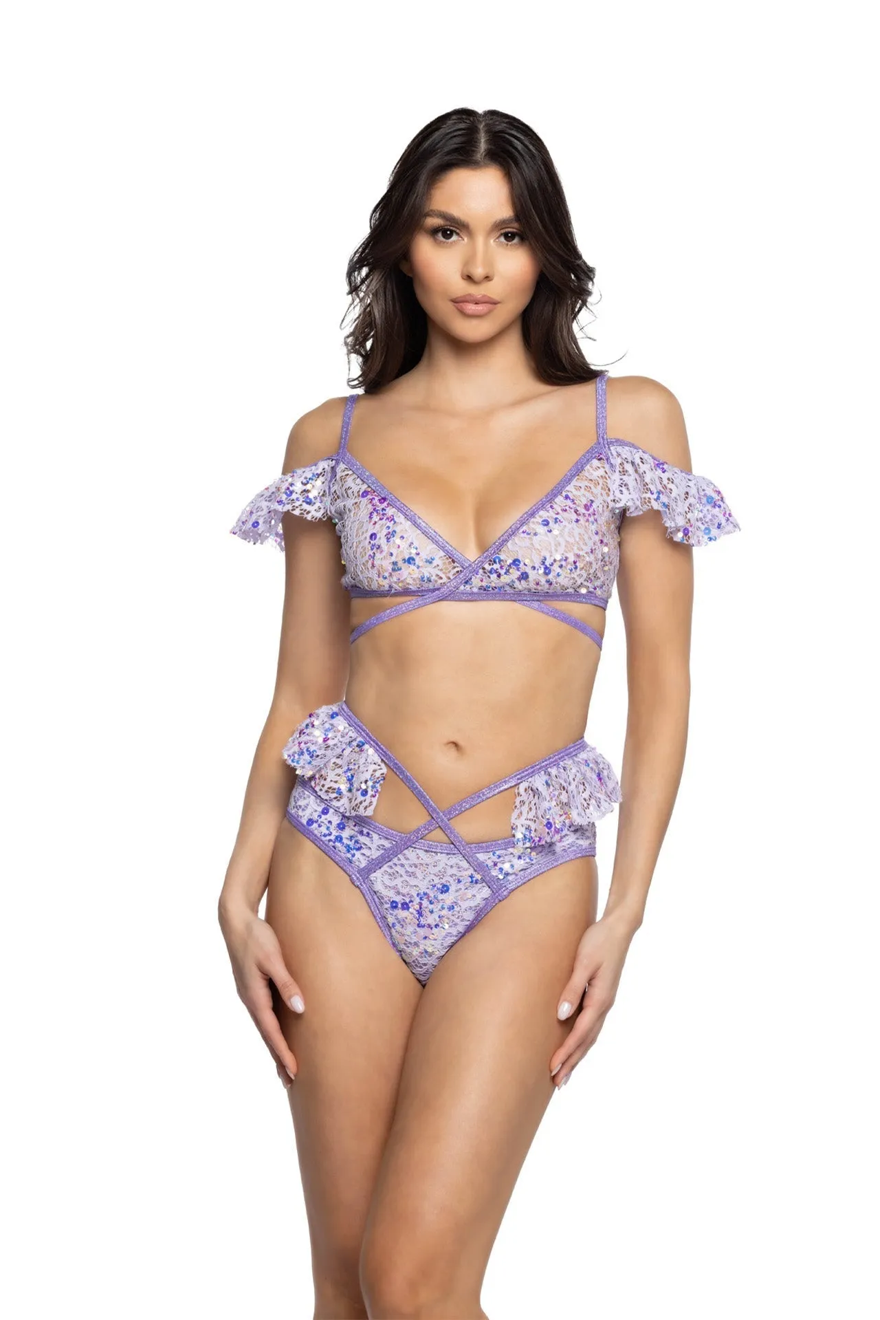 Sequin Lace Ruffle Wrap Bottom